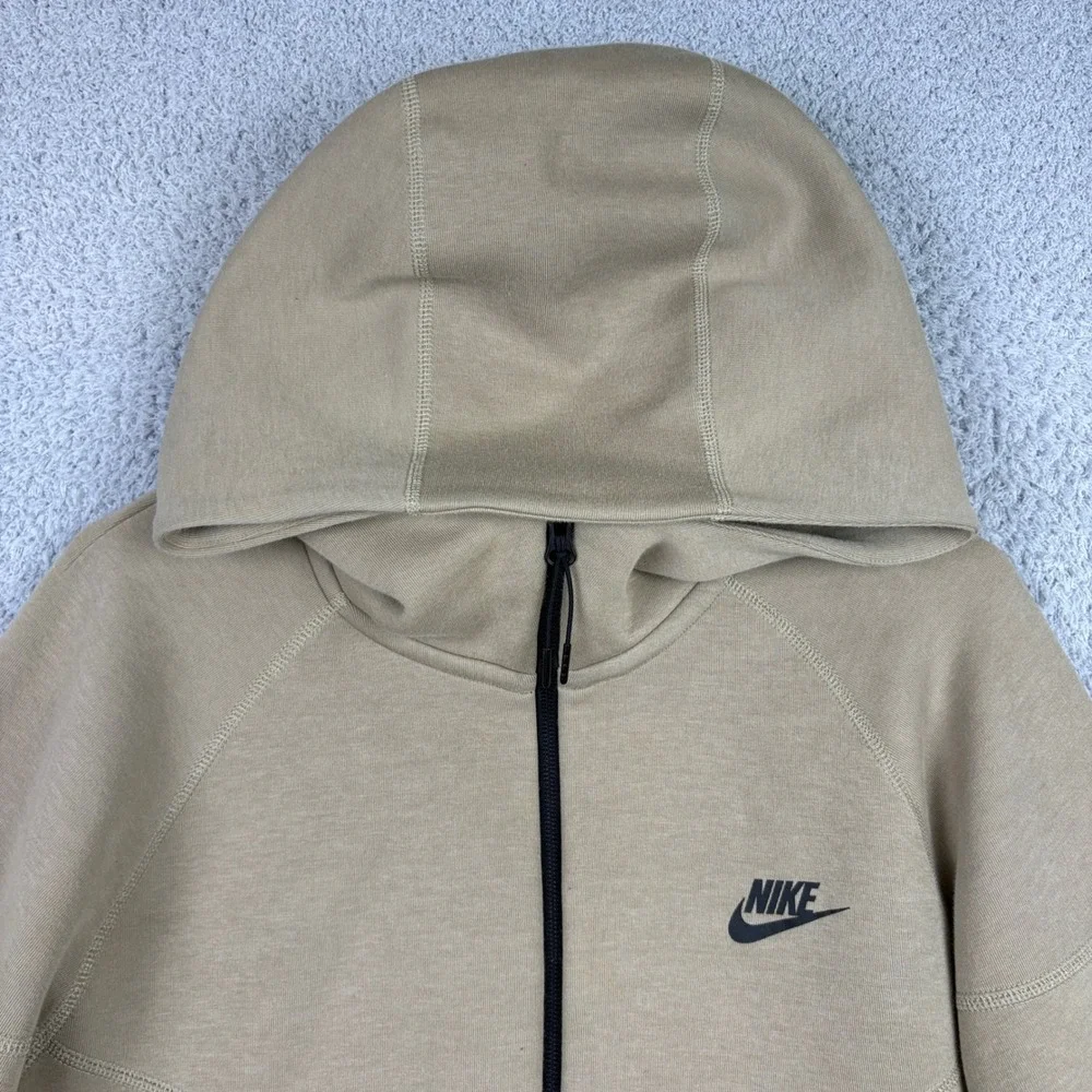 Nike Tech Hoodie Mens Large Tan Full Zip Sportswear Streetwear Hooded Sweatshirt